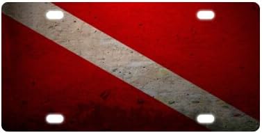 Stylish Scuba Divers Diving Flag License Plate Auto Tag 6" X 12"