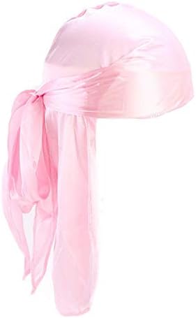 Men Women Solid Color Smooth Silk Durag Headwraps Rapper Pirate Cap