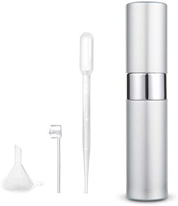 Perfume Atomizer Set (Includes Funnel & Nozzle & Dropper Included), Rotating Push Type, Perfume Sprayer, Refill Container, For Perfume, Travel, Work, Business Trips, Portable, Unisex, 0.3 fl oz (8 ml), Silver)