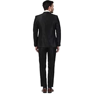 Raymond Solid Polyester Blend Black Slim Fit Peak Lapel Collar Full Sleeve Suits