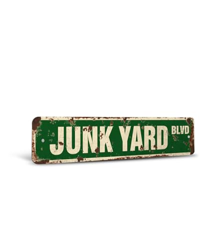 JUNK YARD Vintage Style Rustic Street Sign – Car Metal Man Junkman Dog Retro De…