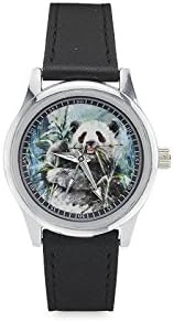 Boys/Girls Christmas Gifts Presents Cute Panda Eating Bamboo Art Kid's Leather Strap Watch