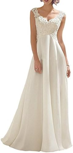 Alanre Women's Chiffon Lace Beach Wedding Dress for Bride 2017 (Ivory,8)