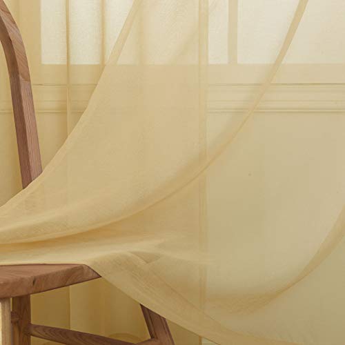 Sheer Curtains Taupe 95 Inches Long, Window Treatments Rod Pocket Drapes for Living Room, Bedroom, Semi Crinkle Voile Curtain Panels for Yard, Patio, Villa, Parlor, Set of 2, 52"x95", by Mystic Home. - Thumbnail 3
