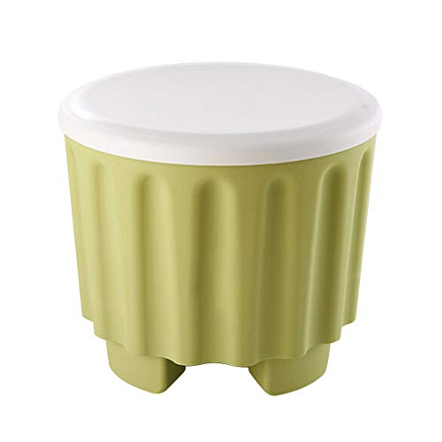 Transser Stacked Storage Ottoman - Round Foldable Resin Footrest Stool Seat Fabric Toy Chest Coffee Table, 14.4"x11.2"x8" (Green)