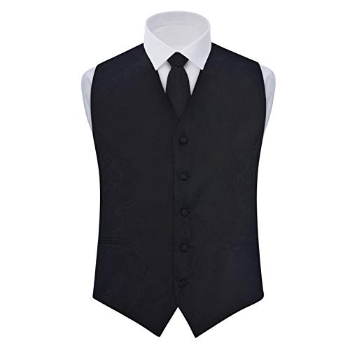 S.H. Churchill & Co. Men's 4 Piece Paisley Vest Set, with Bow Tie, Neck Tie & Pocket Hanky - L, Black