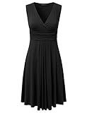 DRESSIS Women's Sleeveless V Neck Pleated Waist Flared Dress S to 3XL (13 Colors)