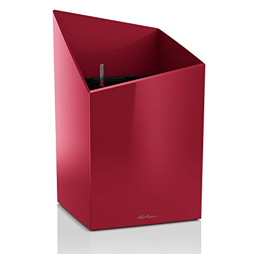 LECHUZA CURSIVO Premium 30 Self Watering Planter Garden Flower Plant Pot Indoor/Outdoor Floor Planter with Drainage Hole and Plant Substrate Poly Resin H49 L30 W30 cm Scarlet Red High-Gloss