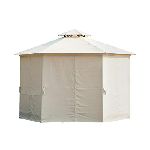 AyaMastro 9.25'H Black/Beige 2Tier Gazebo Canopy Outdoor Shelter Tent w/Zippered Curtain with Ebook