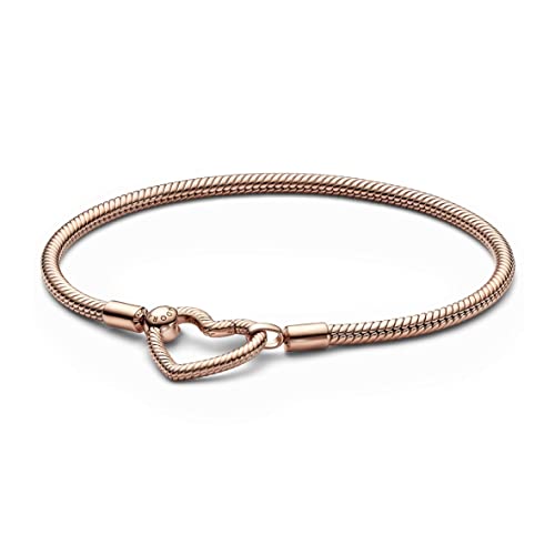 Moments Pulsera de cadena de serpiente chapada en oro rosa de 14 quilates con cierre en forma de corazón, 21