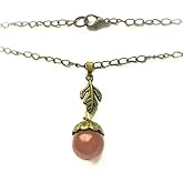EnchantedBeads Unique Brown Acorn Pendant 14 mm Genuine Agate Brass Cap and chain Oak Leaf Necklace Gift for Her