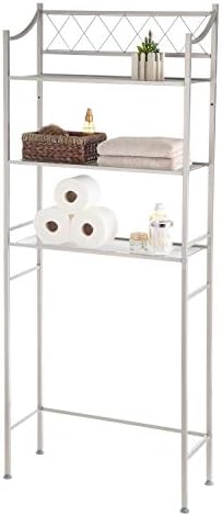 Home Zone Bathroom Storage Shelf with 3-Tiers and Mesh Shelving Pattern | Restroom Over the Toilet Space Saver with Satin Nickel Finish (Classic Style)