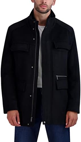 Kenneth Cole REACTION Men's Pcoat W Plthr Trim, Black Combo, Small