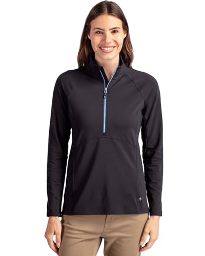 Cutter & Buck Adapt Eco Knit Stretch Recycled Womens Half Zip Pullover, Black/Atlas at Amazon