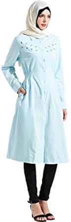 YI HENG MEI Women's Elegant Modest Muslim Islamic Clothing Solid Abayas Shirt Dress Blouses