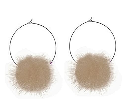 Fur Pom Pom Fluffy Earrings Baby Pink White Black Green Silver (Nude)