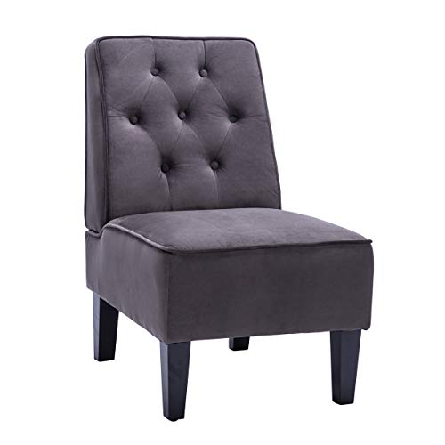 Haobo Armless Accent Chair, Button Tufted Slipper Chair Side Chair Single Sofa for Dining Room Living Room Bedroom Funiture (One Seat Gray 1) - Thumbnail 7