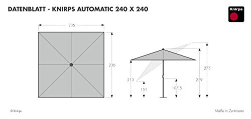 Knirps Sonnenschirm AUTOMATIC – Quadratischer Kurbelschirm – Modernes Design – Starker UV-Schutz – 240x240 cm… – Bild 4