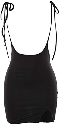 chenpaif Womens Summer Lace Up Strap Mini Suspender Pencil Skirt Solid Black Bodycon Sexy Side Split Preppy Style Casual High Waist Dress Black S