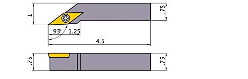 Mitsubishi Materials SVJBR-123 External Tool Holder with 0.375" IC 35Â° Rhombic Turning Insert, Screw Clamp Holder, Right Hand, 93Â° J Style, 5Â° Relief Angle, 0.750" Height, 0.750" Width, 4.500" Length