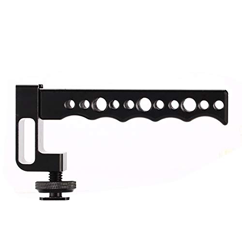 WEIHE Aluminum Alloy Camera Handle Grip with Dual Hot Shoe for Flashlight or Microphone 1/4 and 3/8 Screw
