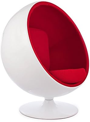 Aarnio Ball Chair Replica Mid Century Modern Swiveling Lounge Reading Chair (Red)