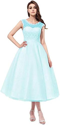 liangjinsmkj Vintage 1950s Style Polka Dotted Tea Length Little Prom Dress Evening Wedding Dress