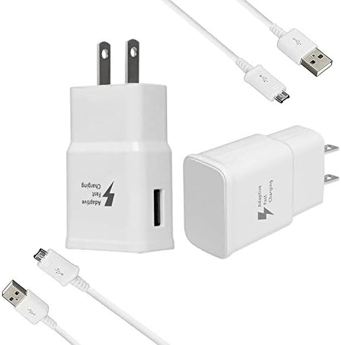 Wall Chargers Adaptive Fast Charger Kit for Samsung Galaxy S7/S7 E/S6/S6 E/Note 5/4 /S4/S3, USB 2.0 Samsung Charger Adaptive Fast Charging Kit (Wall Charge x 2, Micro USB Cable x 2) White