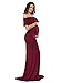 JustVH Maternity Fitted Elegant Gown Short Sleeve Off Shoulder Ruffles Slim Fit Maxi Photography Dress