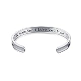 Remember I Love You Mom Premium Stainless Steel Cuff Bangle Bracelet,Jewelry Gifts for Mom From Daughter Son