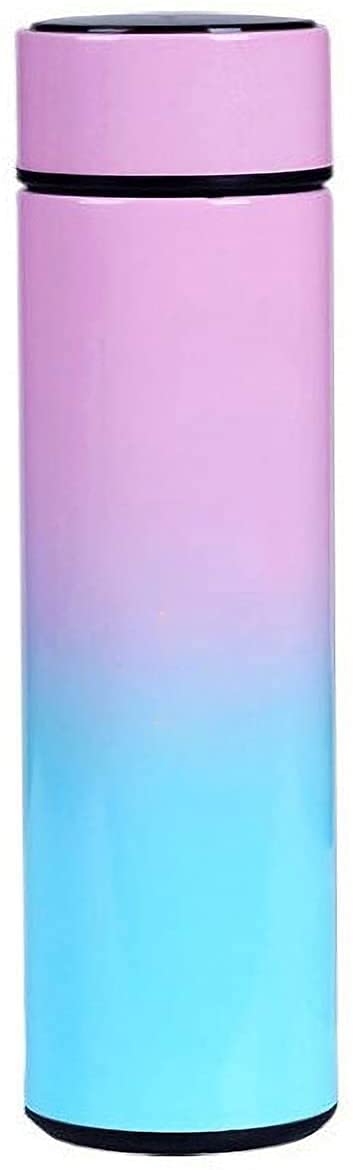 QiCheng&LYS 500ML Travel Mug, Flask with Temperature Display Vacuum Cup with Flask 304 Stainless Steel,Insulation Cup, Double Walled Vacuum for Heat and Cold Water (Pink Gradient)