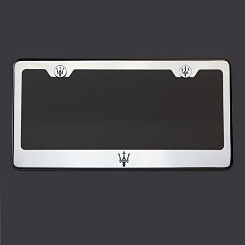 Black Stainless Steel Maserati Logo License Plate Frame Holder Front Or Rear Bracket Steel Chrome Screw Cap