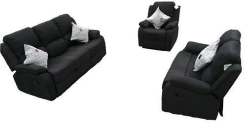 ukleisureworld RECLINER LAZYBOY SINGLE CHAIR BLACK SOFA SUITES SETTEE CHARCOAL GREY FABRIC 3 2 1 SEATER