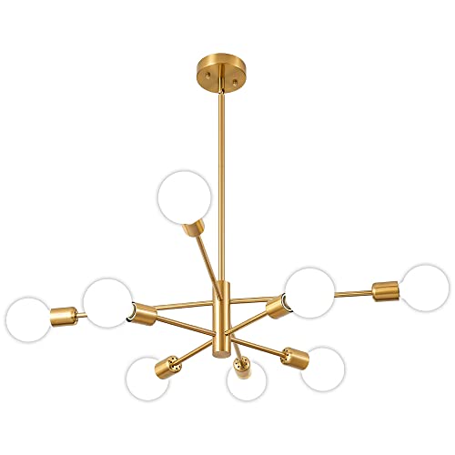 Deyidn Sputnik - Lámpara de araña moderna dorada de mediados de siglo, 8 luces E26 para sala de estar, isla de cocina, recámara, comedor y granja