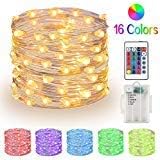 MJMIX RGB Fairy Lights 33ft 100 LED String Lights Battery Operated Multi Color Changing Waterproof Silver Wire Firefly Starry Lights with Remote Timer for Bedroom Party Christmas Wedding Decorations