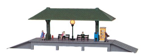 Model Power HO Scale Built-Up Station Platform, Lighted w/Figures