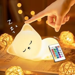 Night Light Kids, 16 Colors + Dimmable + Remote Baby Night Light, 1200mAh Battery Lamp, Cat Stuff Cute Stuff For Girls, Baby Girl Gift Cat Toys For Kids, Girls Bedroom Accessories Cute Room Decor