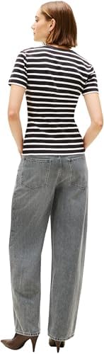 Slim Cody C-Nk SS Ww0Ww40587, Maglietta a Maniche Corte, Donna, Nero (Black/Ecru STP), XL