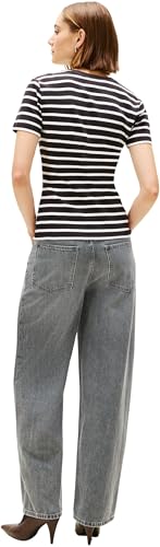Slim Cody C-Nk SS Ww0Ww40587, Maglietta a Maniche Corte, Donna, Nero (Black/Ecru STP), XL