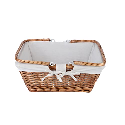 Wicker Picnic Basket with Handle Sturdy Woven Body with Washable Lining Hand Woven Basket for Storage Wicker Baskets for Easter, Organizing, and More (15.35 x 6.5 x 12.6 inches)