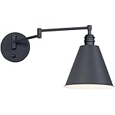 Maxim Library-1 Light Horizontal Swing Arm Wall Sconce-8 Inches Wide by 10.5 inches high-Black Finish