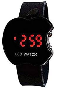 Apple Shape Plastic Digital Black Dial LED Light Powered Movement Childrens Watch