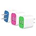 Frerush [3-Pack] 2A 5V 2 Port Colorful USB Wall Travel Home Charger Plug Power Adapter for iPhone 7 6 6s Plus, Galaxy S7 S6, Note Series, iPad, HTC, Nexus, LG, Bluetooth, Power Bank (Blue Green Rose)