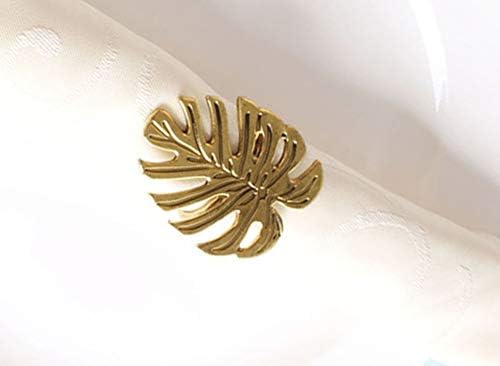 Fennco Styles Gold Plated Metal Palm Tree Monstera Napkin Rings - Set of 4 (Gold Monstera)