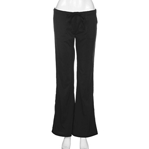 Long Wide Leg Pants, Kimloog Plus Size Women Summer Casual Loose Drawstring Flared Wide Leg Trousers (L, Black) - Thumbnail 5