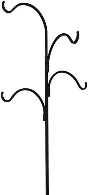 Outdoor Shepherd's Hooks - BestNest Erva Wrought Iron Four Arm Shepherd Hook, Black, 92”H