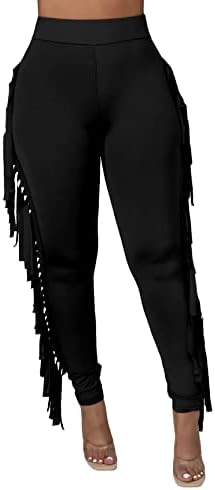 Amazon.com: Rimhold Women's Fringe Pants Casual High Waist Solid