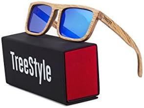 TreeStyle Handmade Wooden Sunglasses, Polarized Blue Mirrored Lens, Real Bamboo