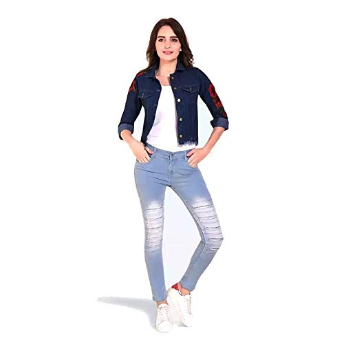 montrez full sleeve applique women's denim jacket