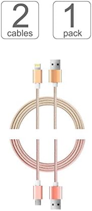 Gatcepot micro usb cable 3ft 2.5A Output [2-Pack] Charging Cable Durable Power Line Combo for iPhone, iPad &amp; Samsung Galaxy &amp; More (2-Pack-Gold, rose gold)